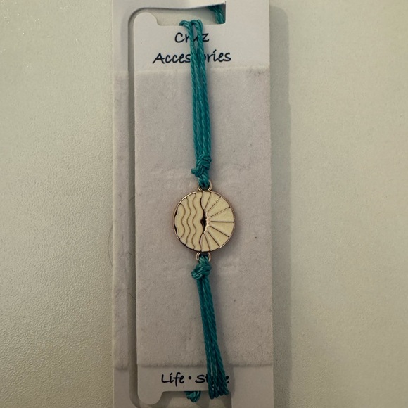 Teal String Bracelet with Gold-Tone Charm - Picture 1 of 1